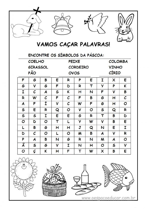 Páscoa: caça-palavras símbolos da Páscoa!