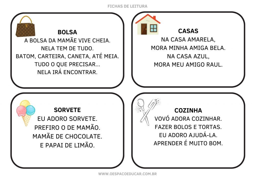 FICHAS DE LEITURA PEQUENOS TEXTOS