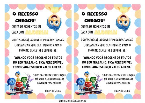 Cartão de recesso para Professores!