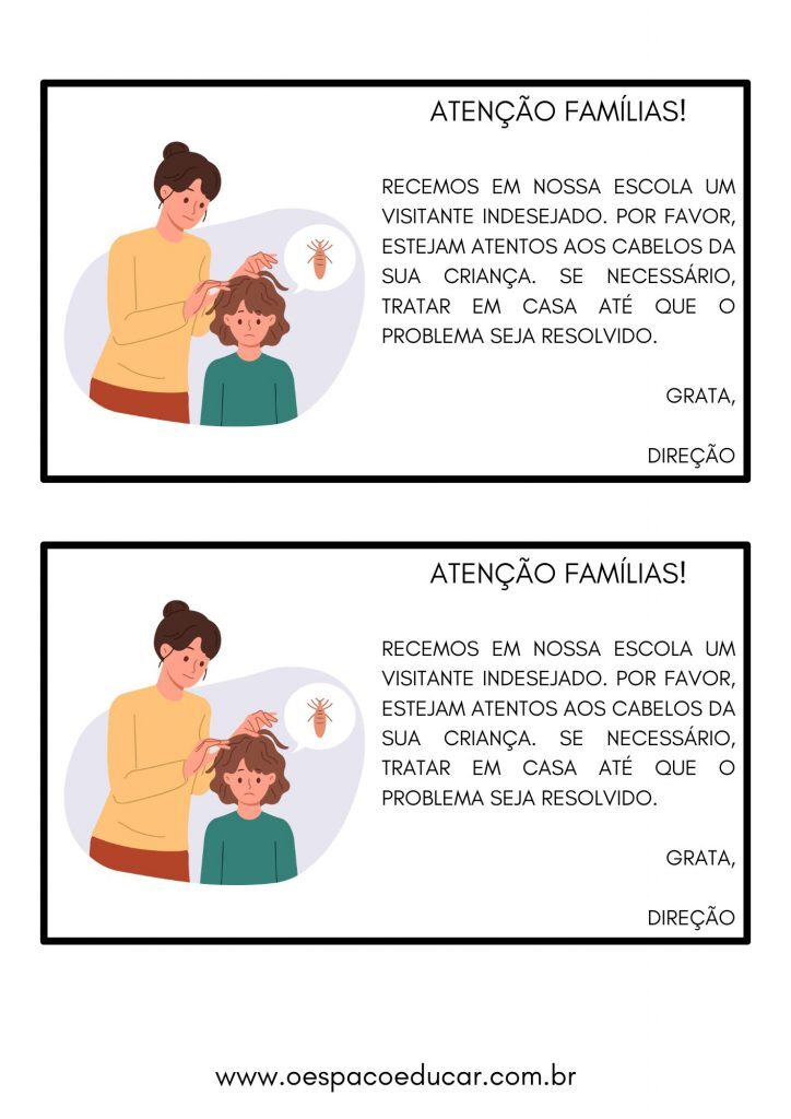Bilhete sobre piolhos!