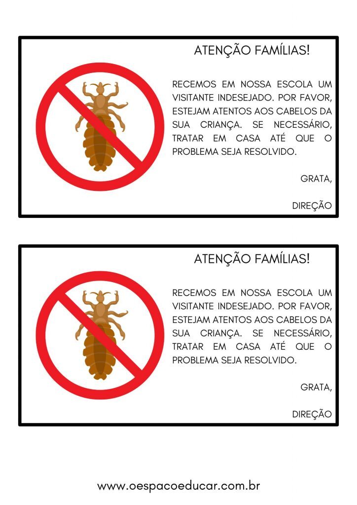 Bilhete sobre piolhos!
