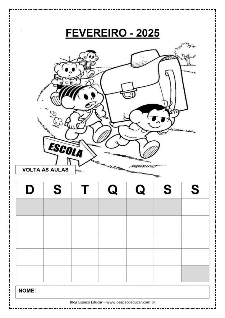 CALENDÁRIOS LIMPOS 2025 TURMA DA MÔNICA