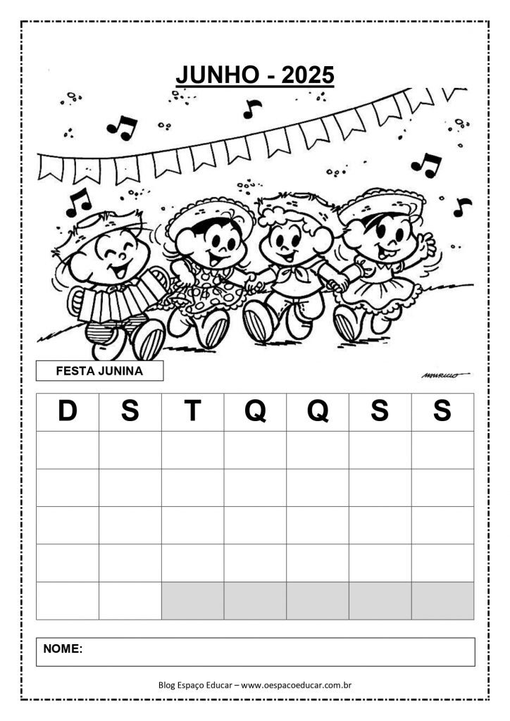CALENDÁRIOS LIMPOS 2025 TURMA DA MÔNICA
