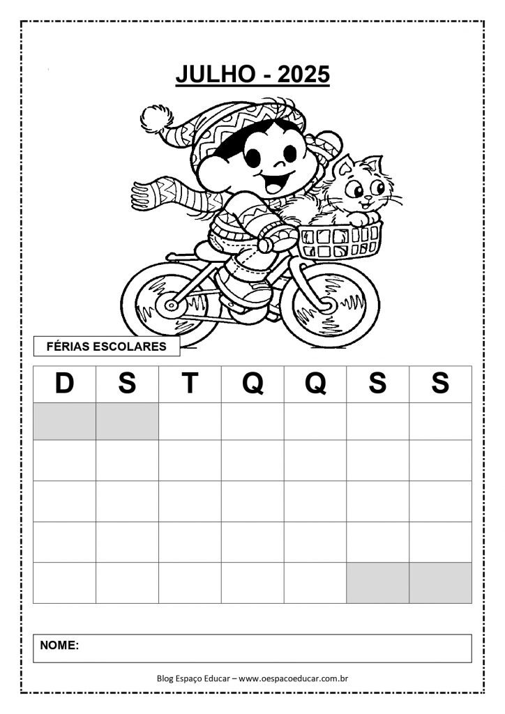CALENDÁRIOS LIMPOS 2025 TURMA DA MÔNICA