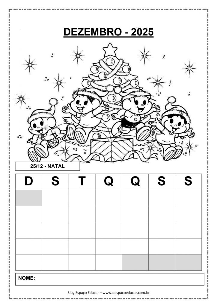 CALENDÁRIOS LIMPOS 2025 TURMA DA MÔNICA