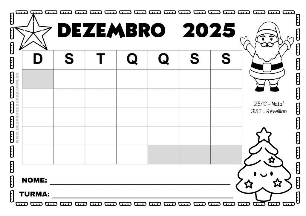 Calendários 2025 para todos os meses!