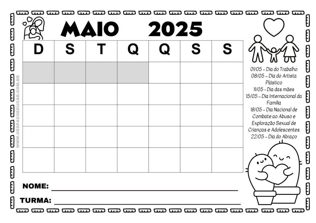 Calendários 2025 para todos os meses!