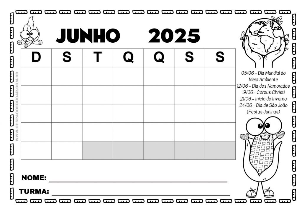 Calendários 2025 para todos os meses!