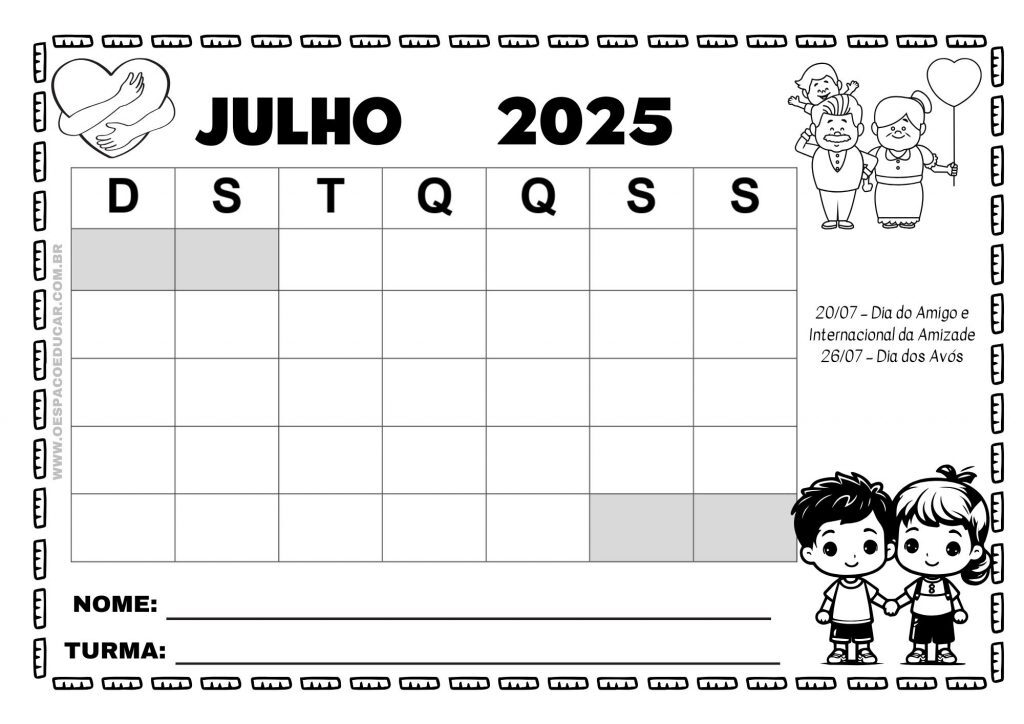 Calendários 2025 para todos os meses!