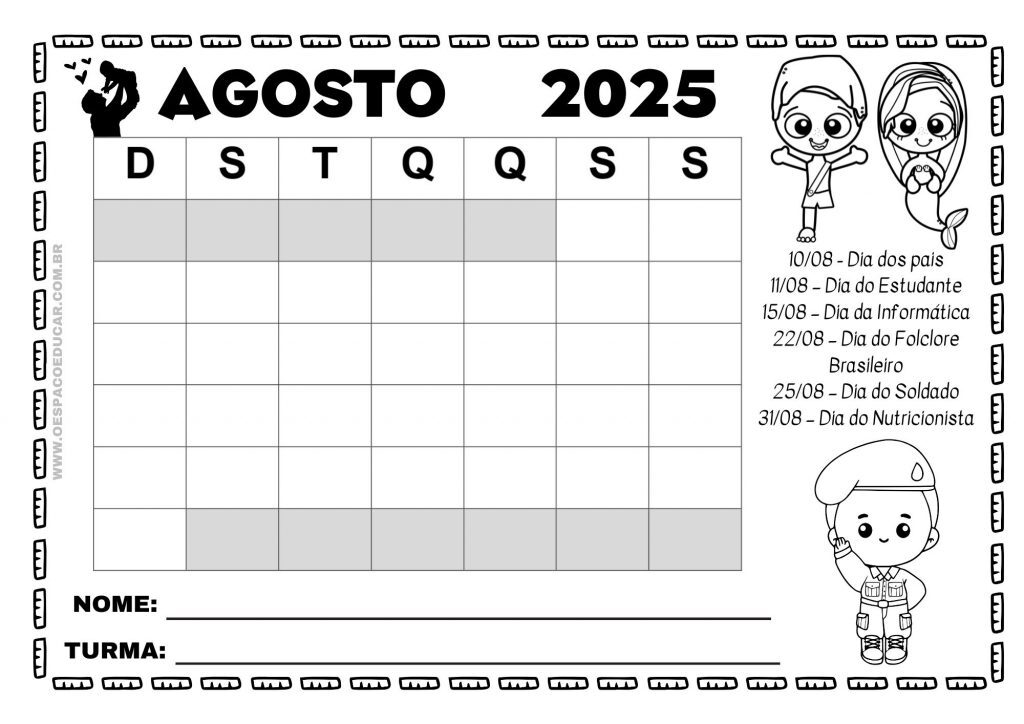 Calendários 2025 para todos os meses!