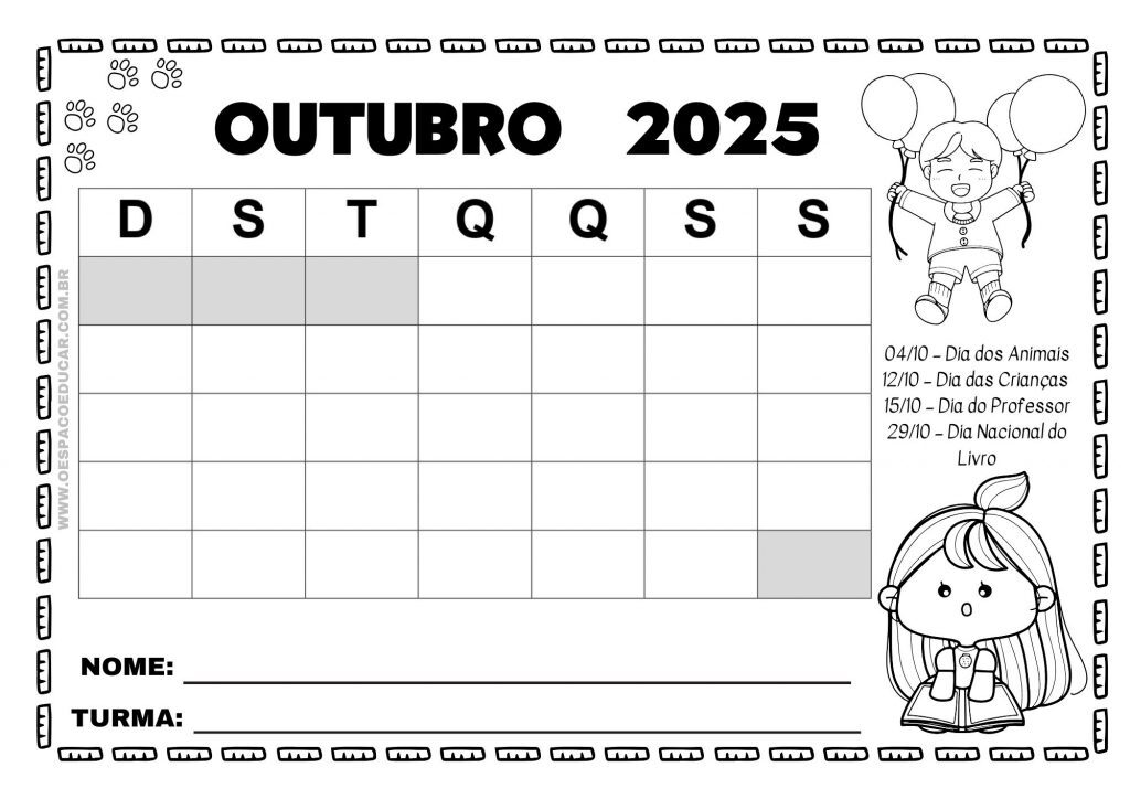 Calendários 2025 para todos os meses!