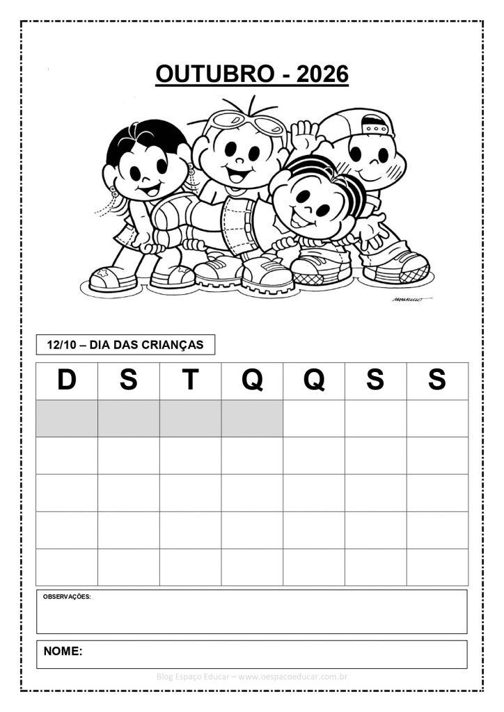 CALENDÁRIOS 2026 TURMA DA MÔNICA