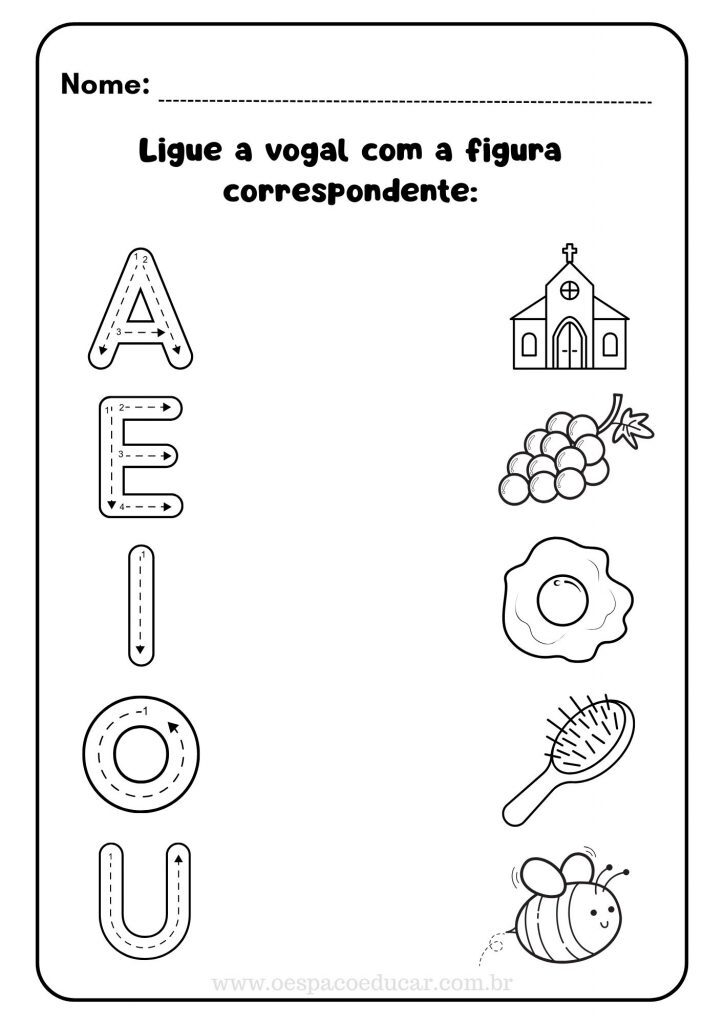 Atividade Alfabetização Vogais Simples Preto e Branco