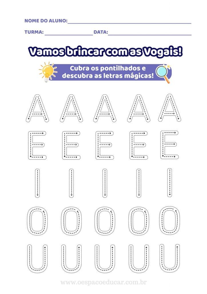 Cobrindo as Vogais Folha de Atividade Lilás e Laranja Infantil