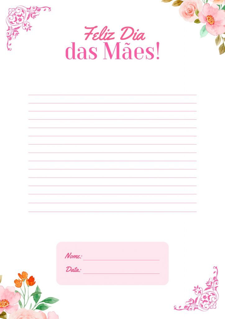 Papel A4 branco floral de feliz dia das mães