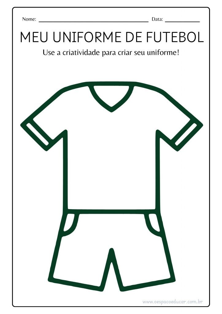 Meu Uniforme de Futebol para Colorir na Folha de Atividades A4 Preto e Branco Simples