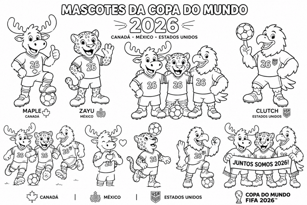 Copa do Mundo 2026: Mascotes para colorir!