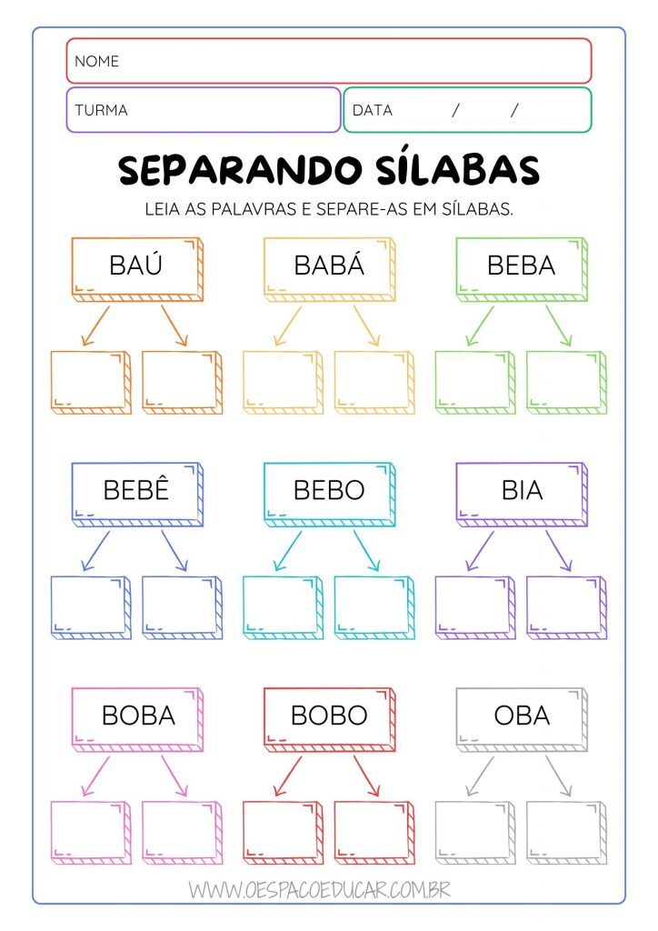 Alfabetização: Atividades de Separação de Sílabas!