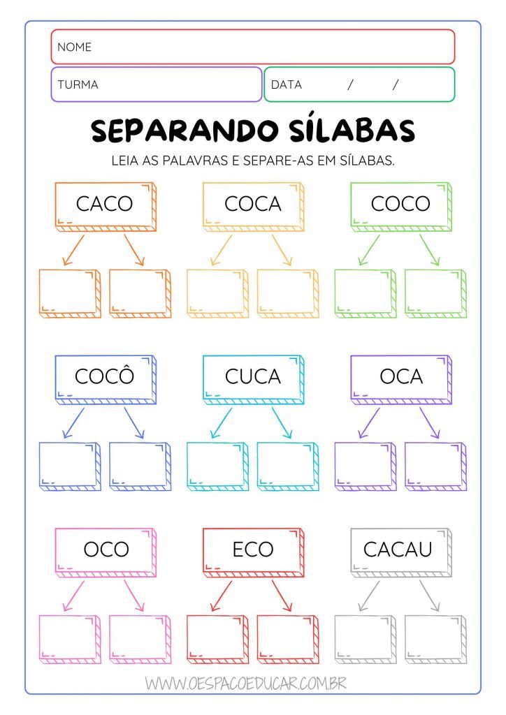 Alfabetização: Atividades de Separação de Sílabas!