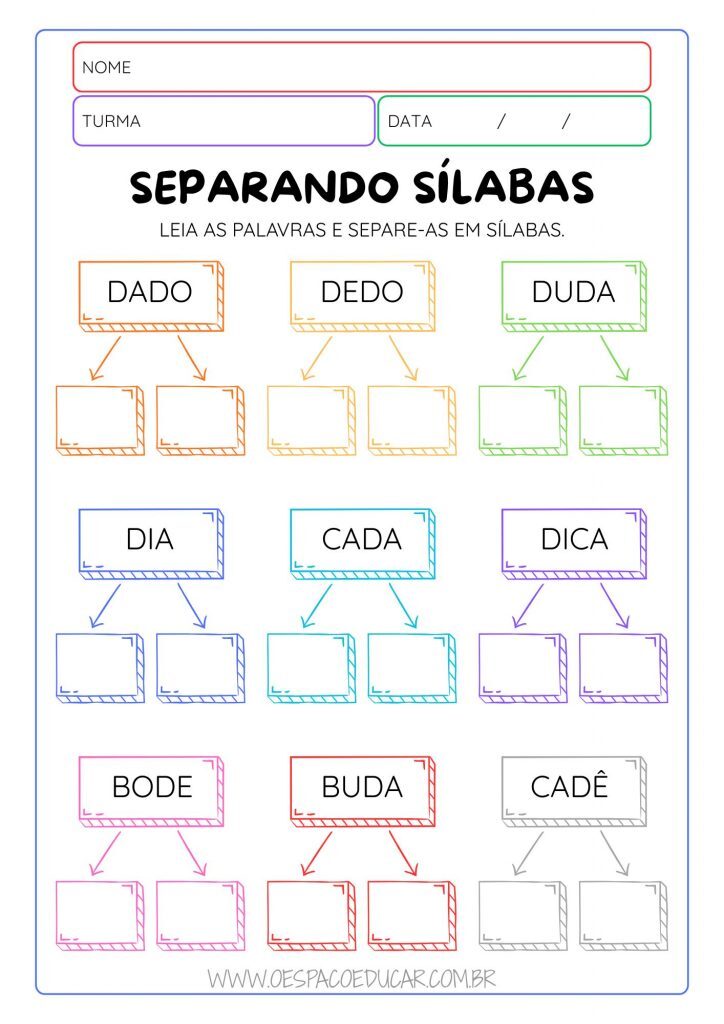 Alfabetização: Atividades de Separação de Sílabas!