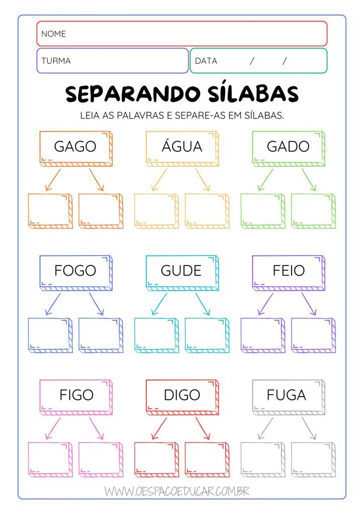 Alfabetização: Atividades de Separação de Sílabas!