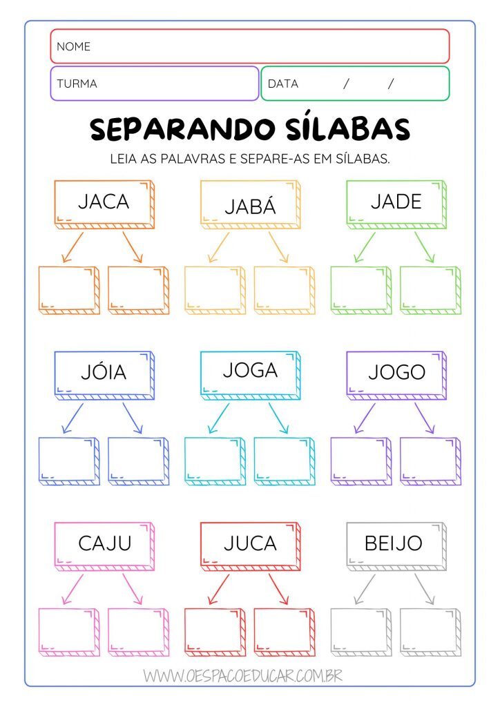 Alfabetização: Atividades de Separação de Sílabas!