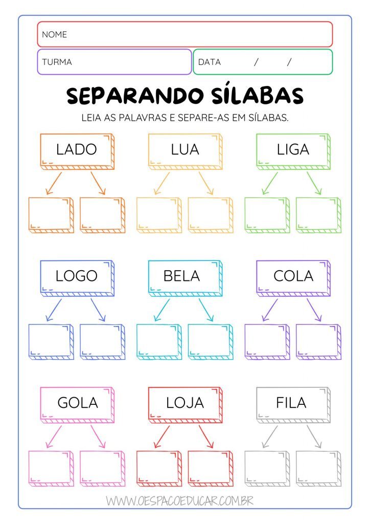 Alfabetização: Atividades de Separação de Sílabas!