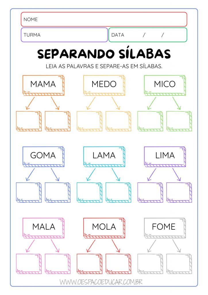 Alfabetização: Atividades de Separação de Sílabas!