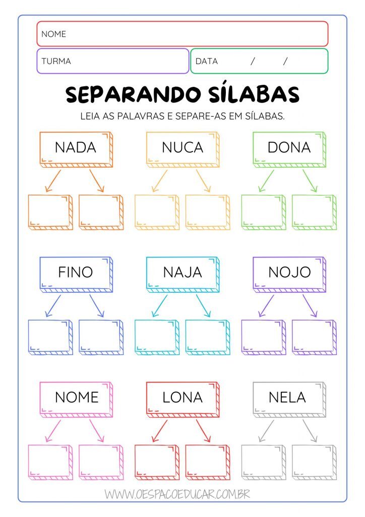 Alfabetização: Atividades de Separação de Sílabas!