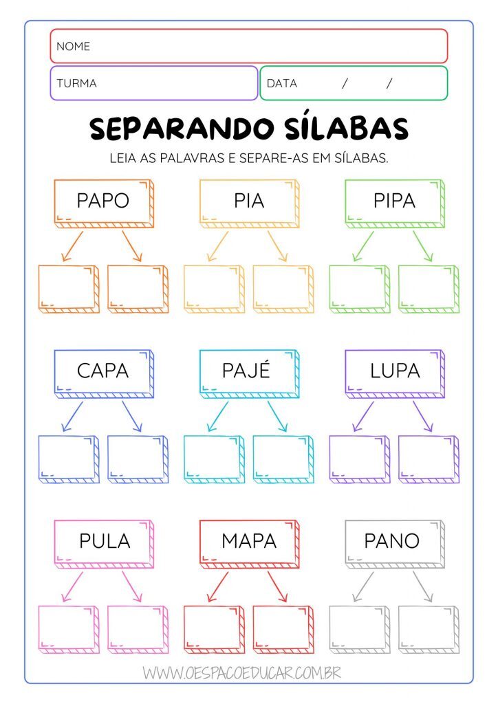 Alfabetização: Atividades de Separação de Sílabas!