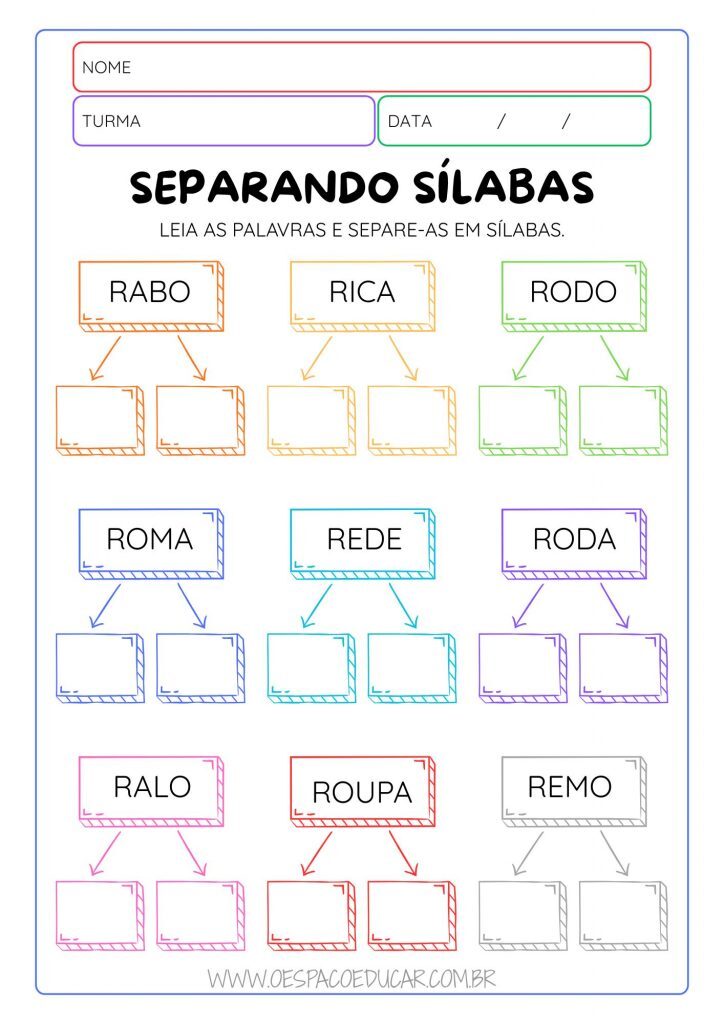 Alfabetização: Atividades de Separação de Sílabas!