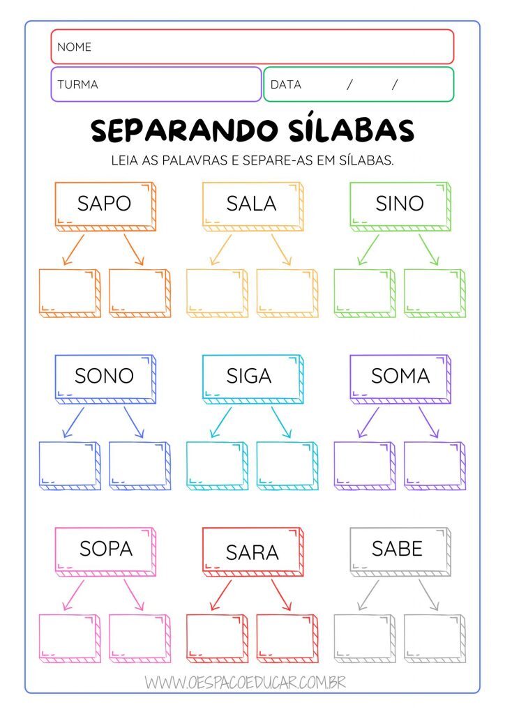 Alfabetização: Atividades de Separação de Sílabas!