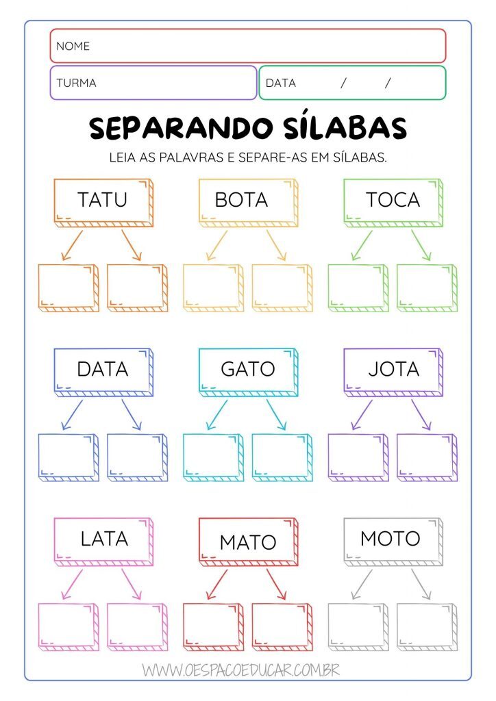 Alfabetização: Atividades de Separação de Sílabas!