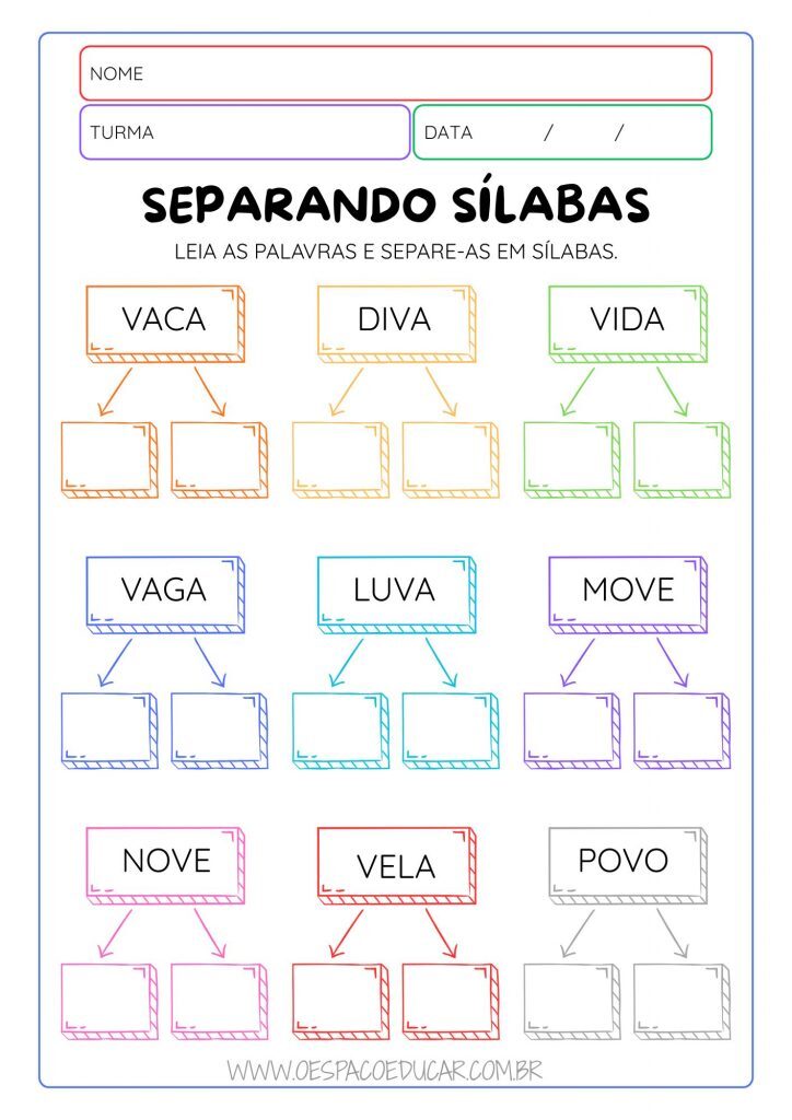 Alfabetização: Atividades de Separação de Sílabas!
