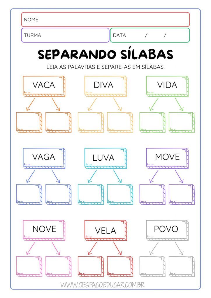 Alfabetização: Atividades de Separação de Sílabas!