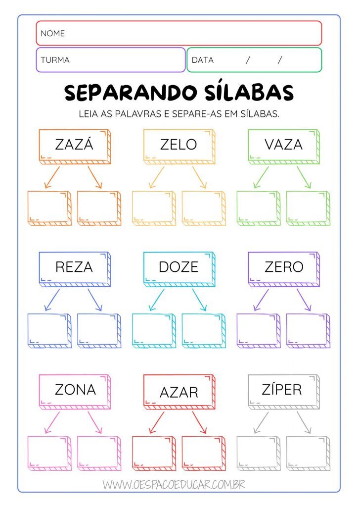 Alfabetização: Atividades de Separação de Sílabas!