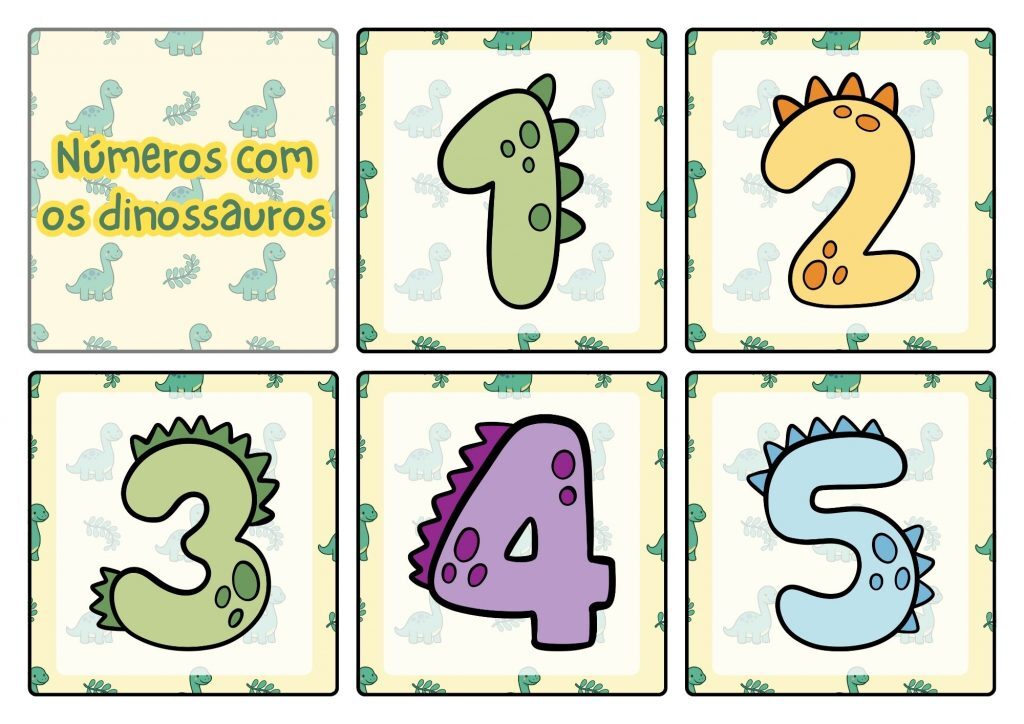 Fichas dos números com tema "Dinossauros"!