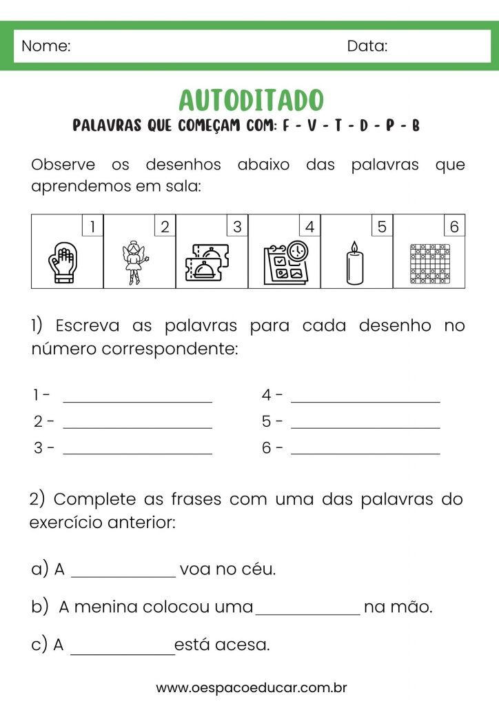 Autoditado das consoantes F; V; T; D; P e B