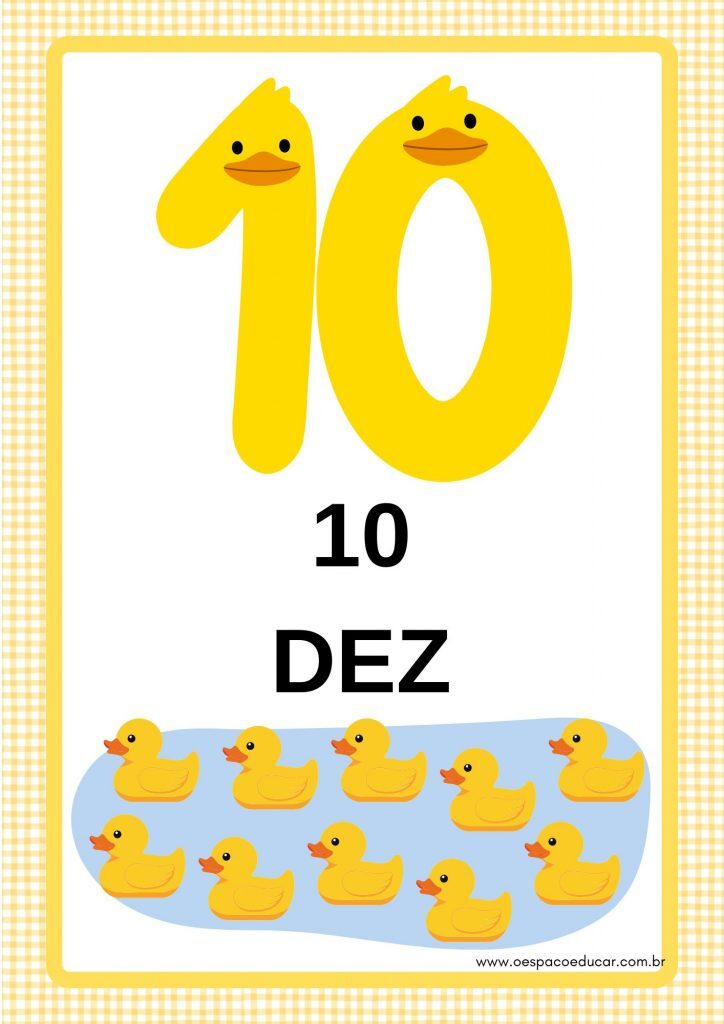 Cartazes dos números (0 a 10) com tema "Patinhos"!