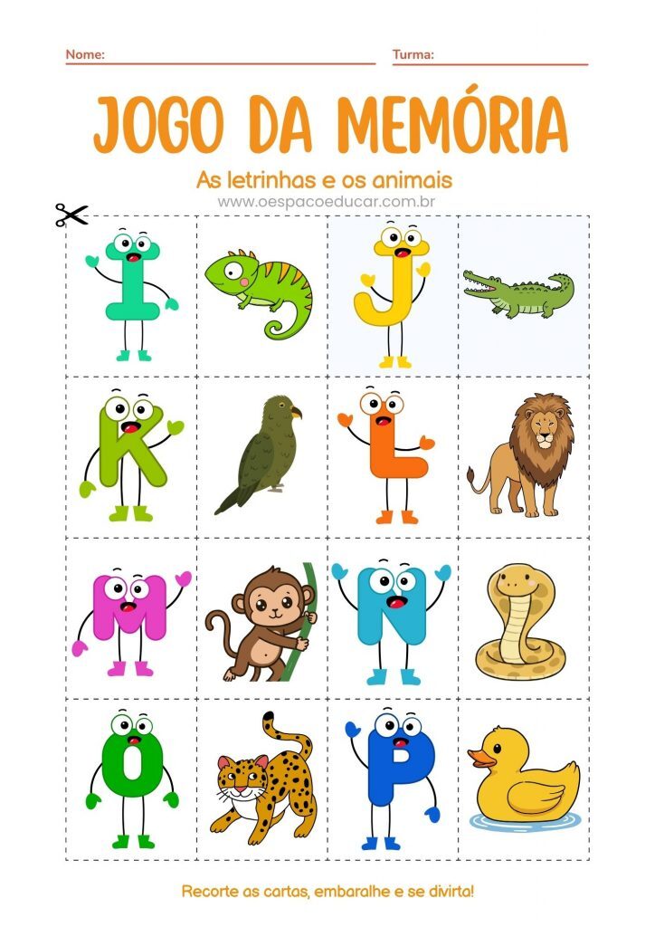 Alfabetização: Jogo da memória dos animais!