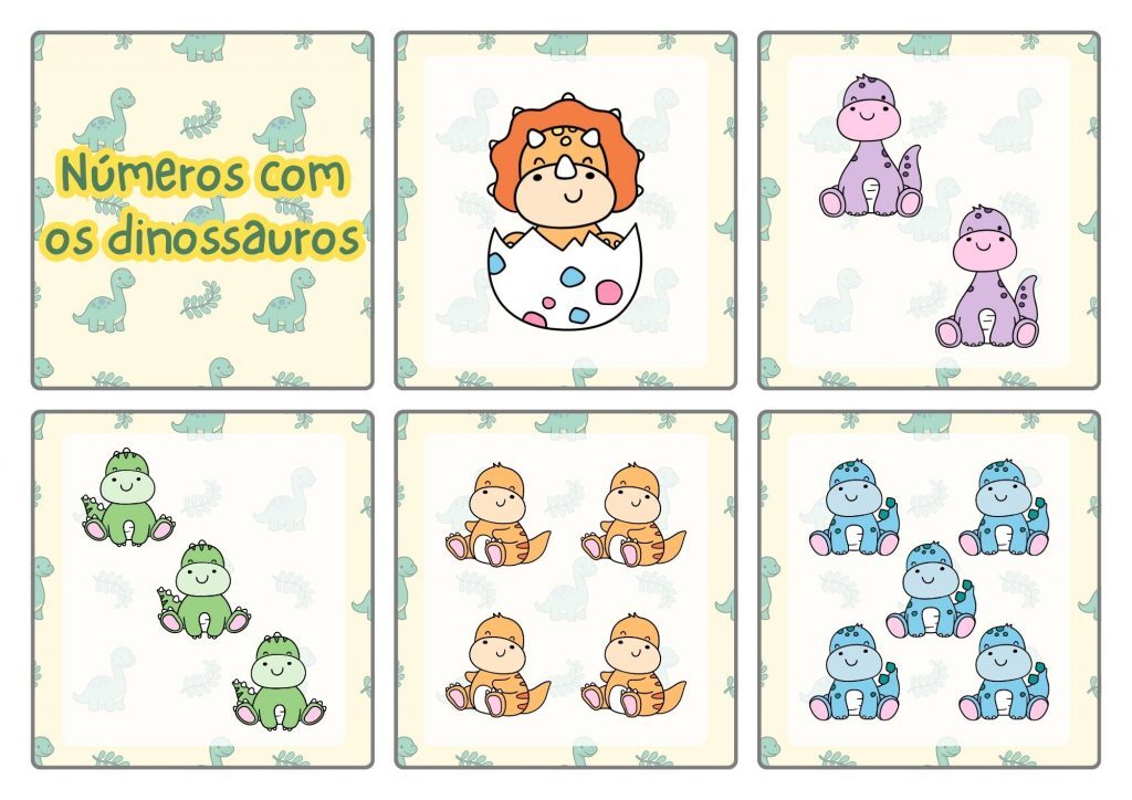 Fichas dos números com tema "Dinossauros"!