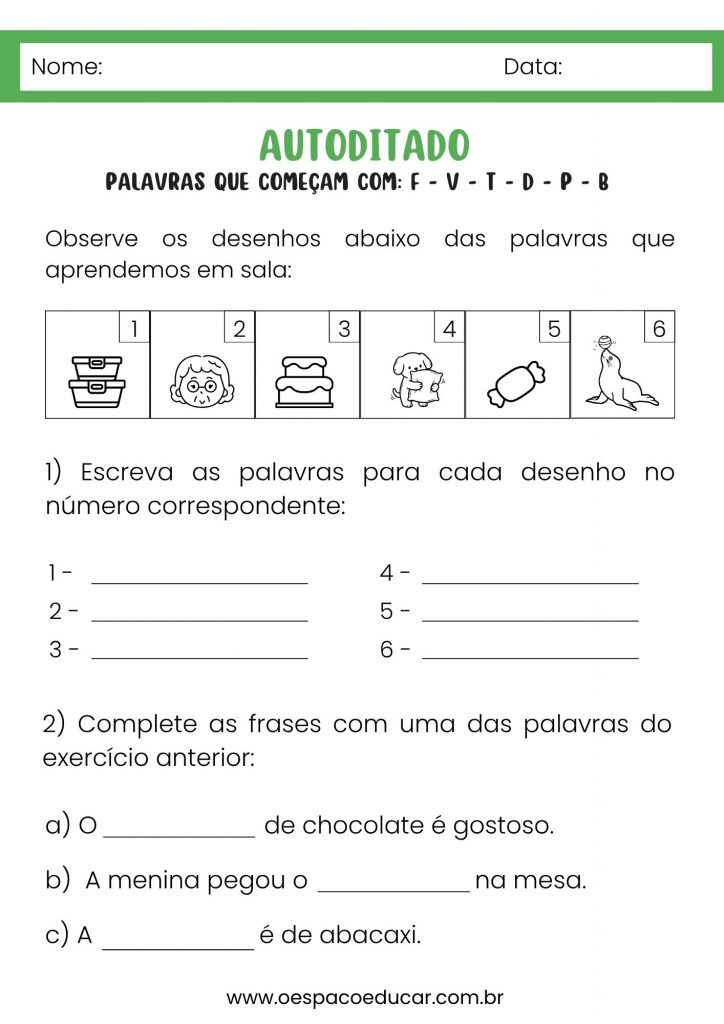 Autoditado das consoantes F; V; T; D; P e B