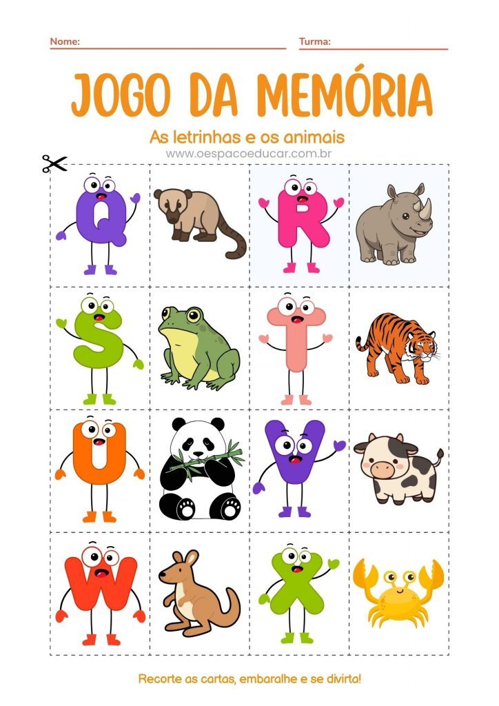 Alfabetização: Jogo da memória dos animais!