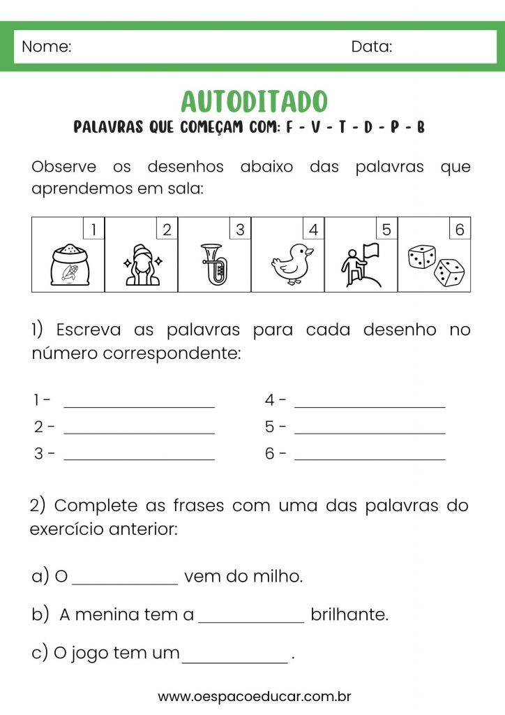 Autoditado das consoantes F; V; T; D; P e B