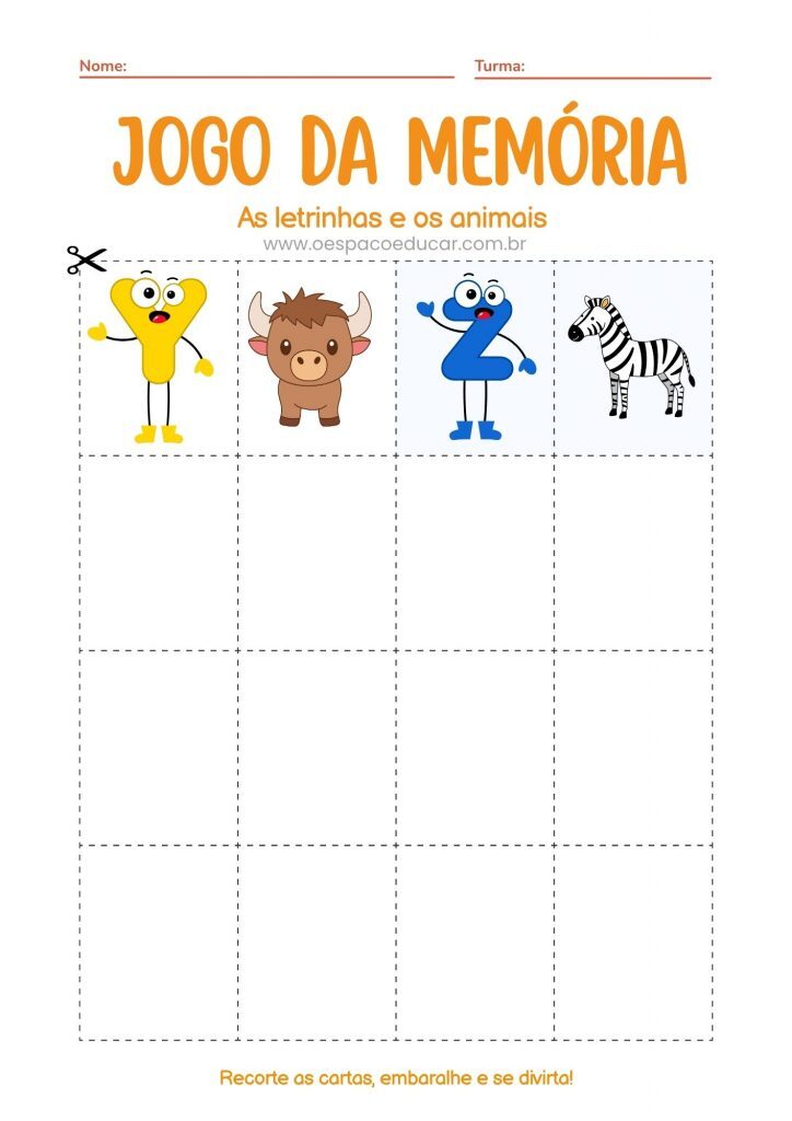 Alfabetização: Jogo da memória dos animais!