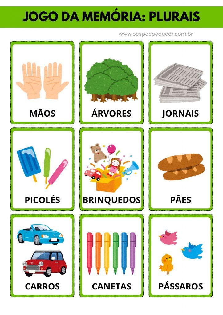 Alfabetização: jogo da memória dos plurais!