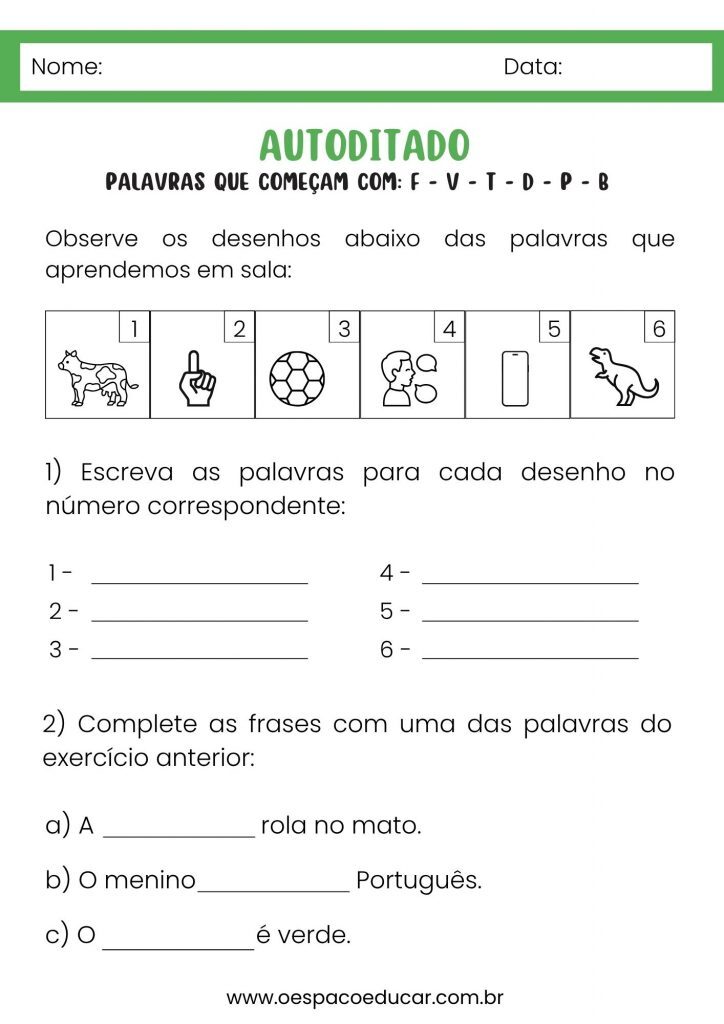 Autoditado das consoantes F; V; T; D; P e B