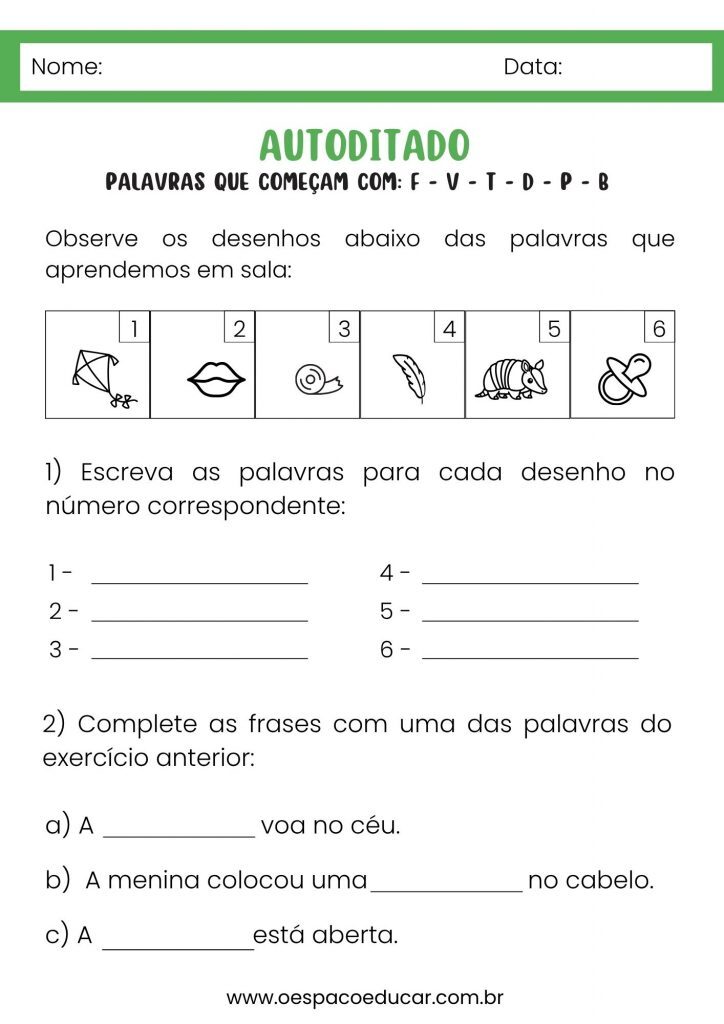 Autoditado das consoantes F; V; T; D; P e B