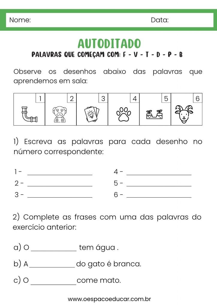 Autoditado das consoantes F; V; T; D; P e B