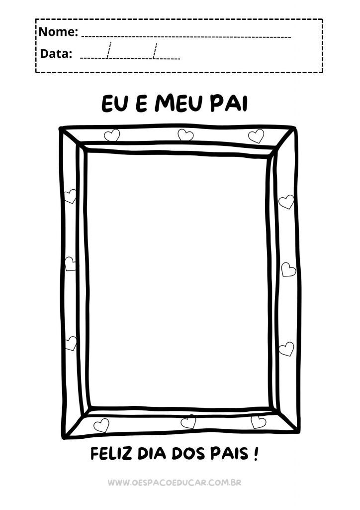 Atividade Feliz dia dos Pais quadro com foto Ilustrado para Colorir
